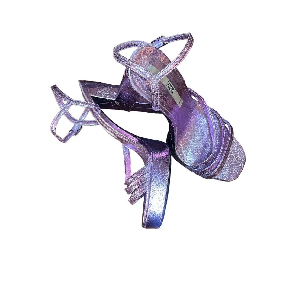 ZARA metallic purple foil platform heeled sandal size 39 - Picture 8 of 15
